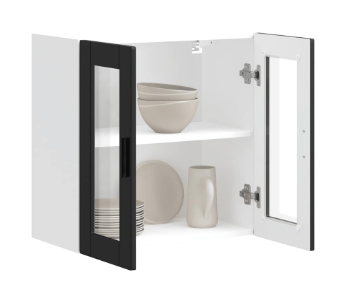 vidaXL virtuves sienas skapis ar stikla durvīm Porto melns