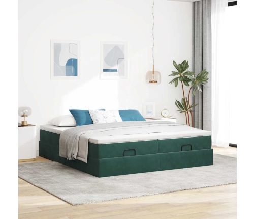 vidaXL Osmaņu gultas rāmis ar matračiem tumši zaļš 180x200cm audums