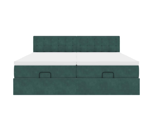 vidaXL Osmaņu gultas rāmis ar matračiem tumši zaļš 200x200cm audums