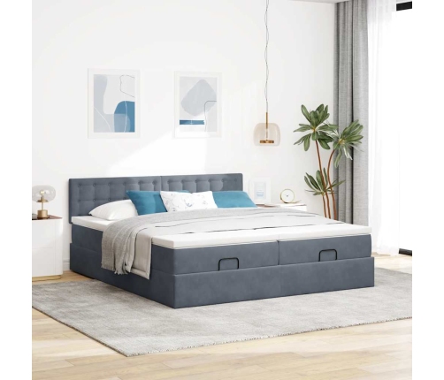 vidaXL Osmaņu gultas rāmis ar matračiem tumši pelēks 160x200cm audums