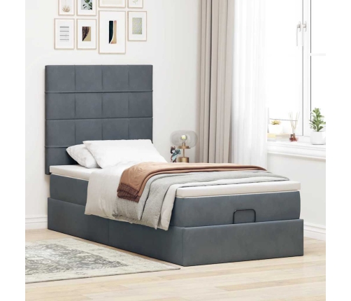 vidaXL Osmaņu gultas rāmis ar matračiem tumši pelēks 80x200 cm samts