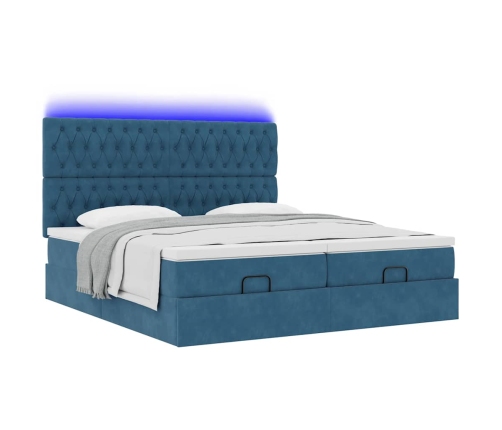 vidaXL Osmaņu gultas rāmis ar matračiem tumši zils 200x200cm audums