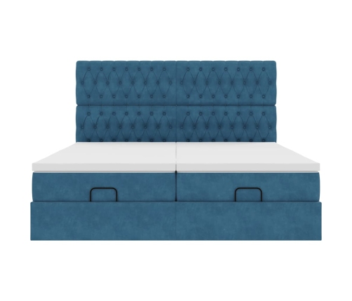 vidaXL Osmaņu gultas rāmis ar matračiem tumši zils 200x200cm audums