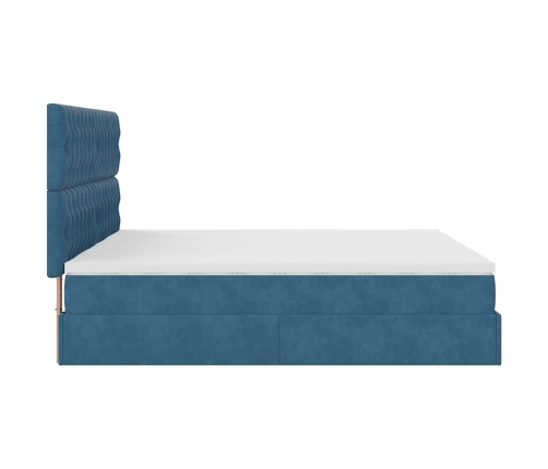 vidaXL Osmaņu gultas rāmis ar matračiem tumši zils 200x200cm audums