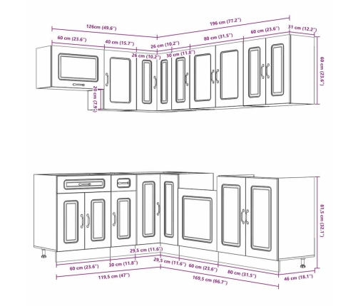 11-Daļīgs Virtuves Skapītis Komplekts, Kalmar, Balts Vidaxl
