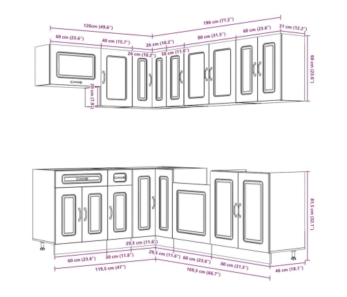 11-Daļīgs Virtuves Skapītis Komplekts, Kalmar, Spīdīgi Balta Vidaxl