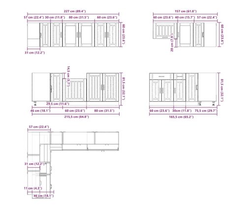 11-Daļīgs Virtuves Skapītis Komplekts, Lucca, Koka Karas Vidaxl