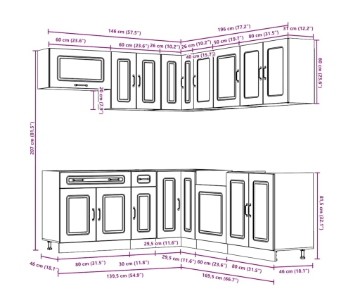 11-Daļīgs Virtuves Skapītis Komplekts, Kalmar, Ozolkoka Vidaxl