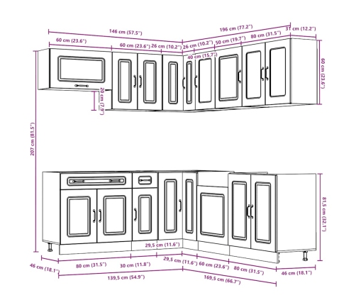 11-Daļīgs Virtuves Skapītis Komplekts, Kalmar, Betona Pelēks Vidaxl