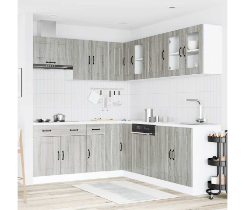 11-Daļīgs Virtuves Skapītis Komplekts, Kalmar, Pelēka Koka Vidaxl