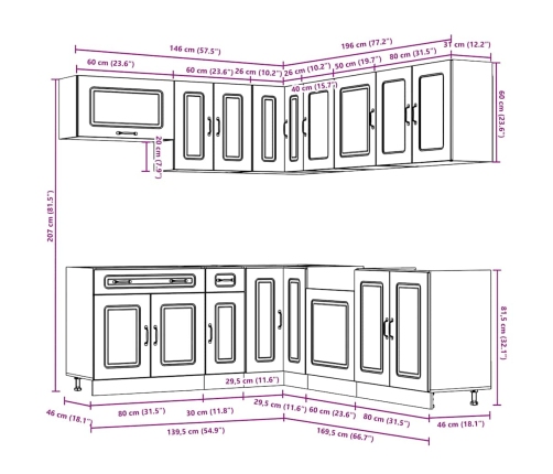 11-Daļīgs Virtuves Skapītis Komplekts, Kalmar, Pelēka Koka Vidaxl
