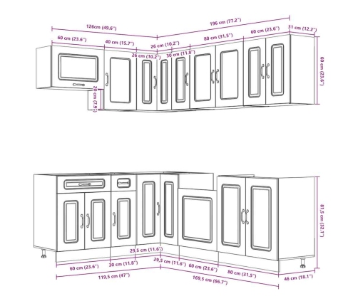 11-Daļīgs Virtuves Skapītis Komplekts, Lucca, Spīdīgi Balta Vidaxl