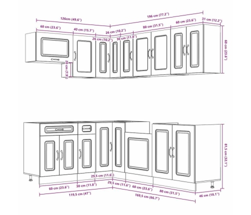 11-Daļīgs Virtuves Skapītis Komplekts, Lucca, Ozola Krāsa Vidaxl