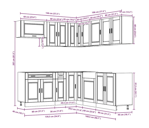 11-Daļīgs Virtuves Skapītis Komplekts, Porto, Melns Vidaxl
