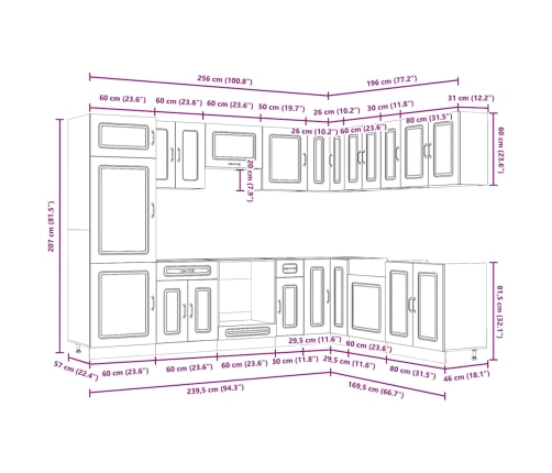 14-Daļīgs Virtuves Skapītis Komplekts, Kalmar, Betona Pelēks Vidaxl