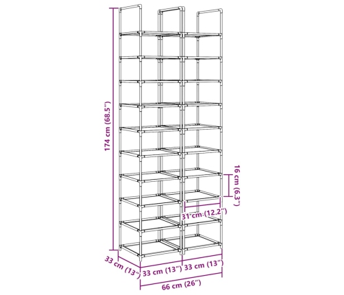 10-Līmeņu Apavu Plaukti, 2 Gab., 33X33X174 Cm, Neausts Audums Vidaxl