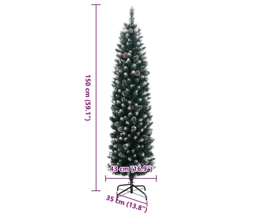 vidaXL mākslīgā Ziemassvētku egle, šaura, 150 cm, 150 LED