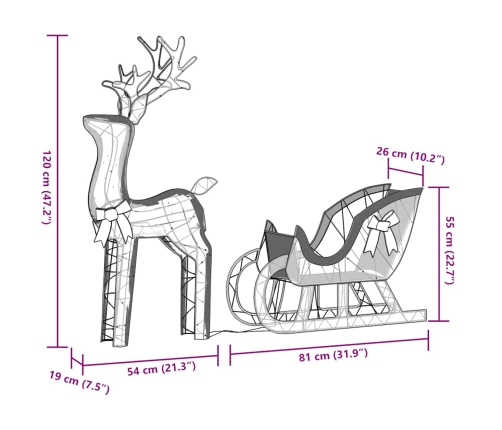 Ziemassvētku Rotājums Ziemeļbrieži Un Kamanas 100 Led Vidaxl