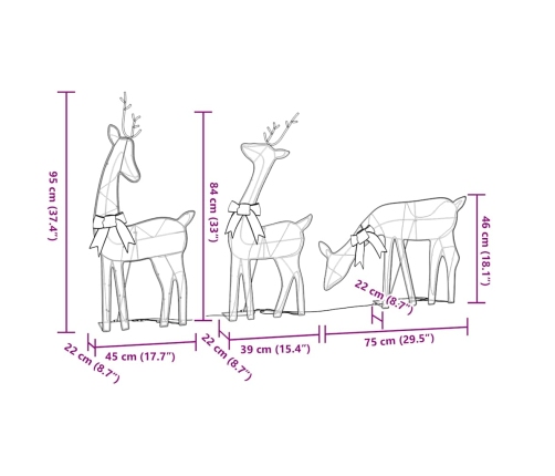 vidaXL Ziemassvētku dekorācija ziemeļbriedis 3 gab 90 LED silti balts