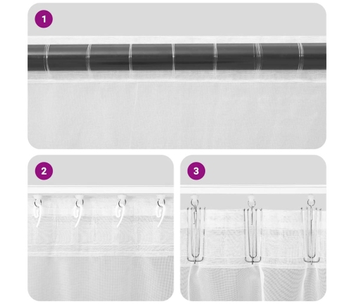 Voile Aizkari Ar Cilpām 2 Gab Balts 140X260 Cm Vidaxl