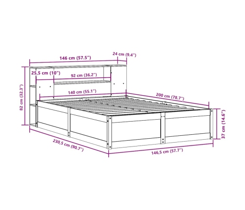 vidaXL gulta bez matrača, balts, 140x200 cm, priedes masīvkoks
