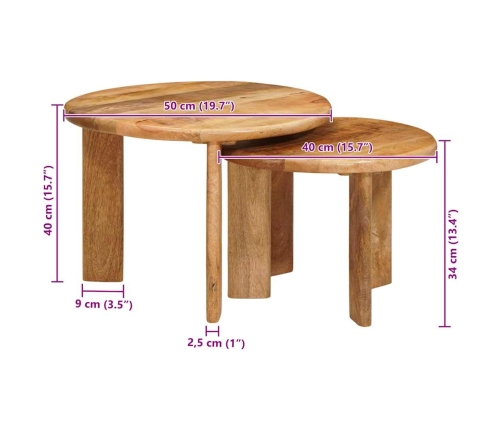 Viens Zem Otra Novietojami Galdi 2 Pcs Brūna Cieta Mango Koksne Vidaxl