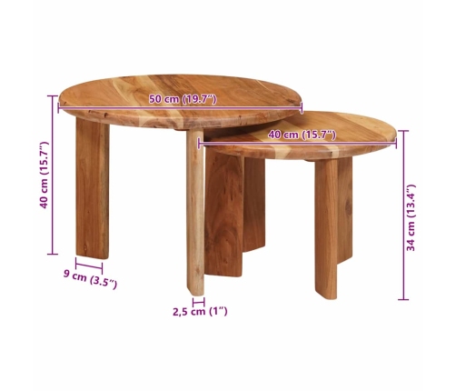 Viens Zem Otra Novietojami Galdi 2 Pcs Cietā Akācijas Koks Vidaxl