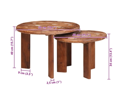 Viens Zem Otra Novietojami Galdi 2 Pcs Ciets Atjaunots Koks Vidaxl