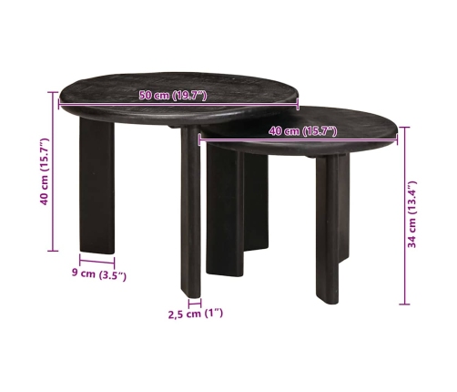 Viens Zem Otra Novietojami Galdi 2 Pcs Balts Cieta Mango Koksne Vidaxl