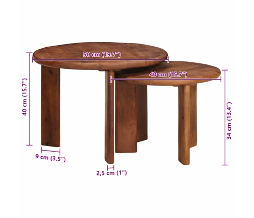 Viens Zem Otra Novietojami Galdi 2 Pcs Cieta Mango Koksne Vidaxl