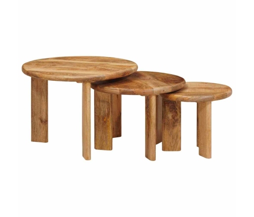 Viens Zem Otra Novietojami Galdi 3 Pcs Brūna Cieta Mango Koksne Vidaxl