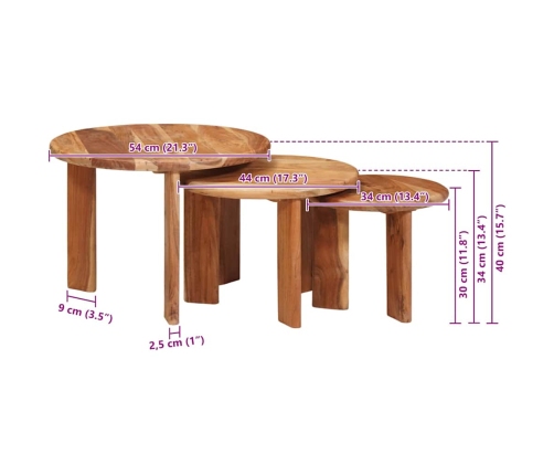 Viens Zem Otra Novietojami Galdi 3 Pcs Cietā Akācijas Koks Vidaxl
