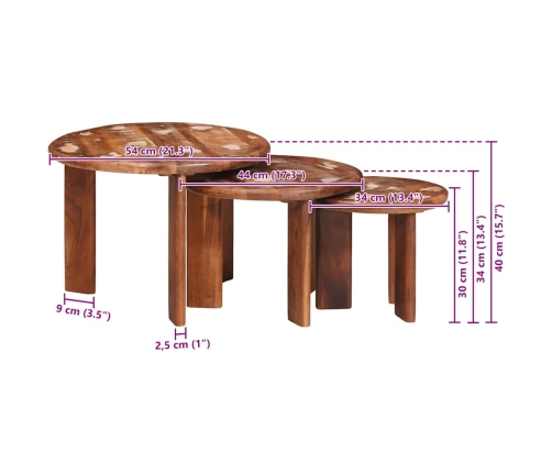 Viens Zem Otra Novietojami Galdi 3 Pcs Ciets Atjaunots Koks Vidaxl