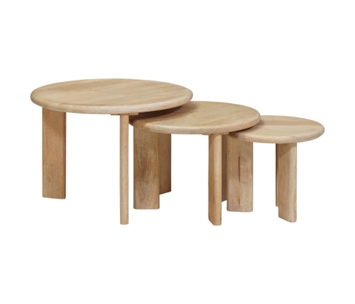 Viens Zem Otra Novietojami Galdi 3 Pcs Melna Cieta Mango Koksne Vidaxl