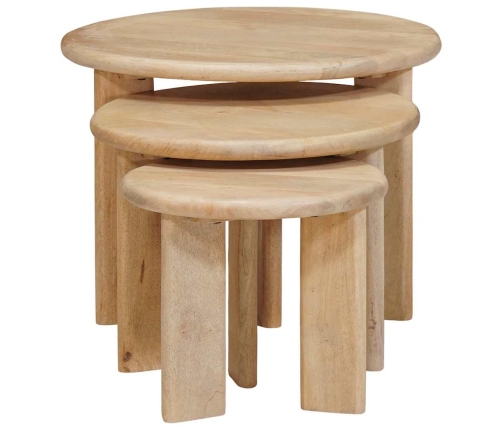 Viens Zem Otra Novietojami Galdi 3 Pcs Melna Cieta Mango Koksne Vidaxl