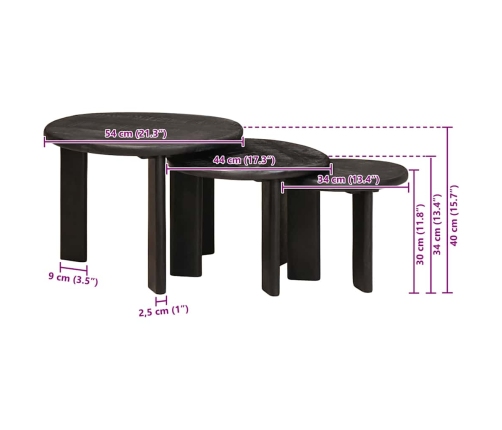 Viens Zem Otra Novietojami Galdi 3 Pcs Balts Cieta Mango Koksne Vidaxl