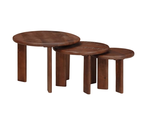 Viens Zem Otra Novietojami Galdi 3 Pcs Cieta Mango Koksne Vidaxl