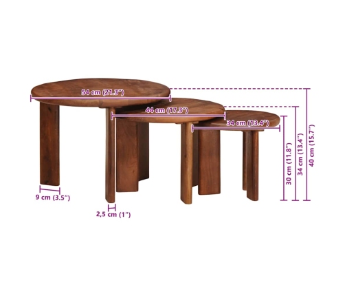 Viens Zem Otra Novietojami Galdi 3 Pcs Cieta Mango Koksne Vidaxl