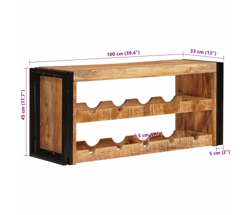 Vīna Plaukts Brūna 100 X 45 X 33 Cm Ciets Raupjais Mango Koks Vidaxl