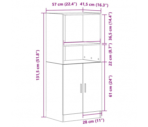 vidaXL virtuves skapītis, pelēks, 57x41,5x131,5 cm, inženierijas koks