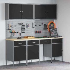 10 Daļu Darba Galda Komplekts, Melns Tērauds Vidaxl