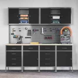 10 Daļu Darba Skapja Un Naglu Dēļa Komplekts, Melns Mdf Un Metāls Vidaxl