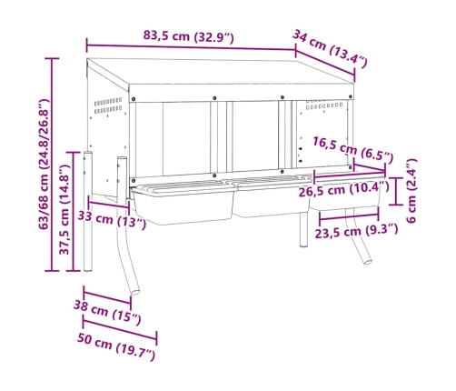 Vistu Ligzdas Kaste, 3 Nodalījumi, Ar Kājām, Cinkots Tērauds Vidaxl