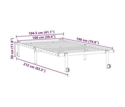 Gultas Rāmis Bez Matrača Saliekams Melns 100X190 Cm Tērauds Vidaxl