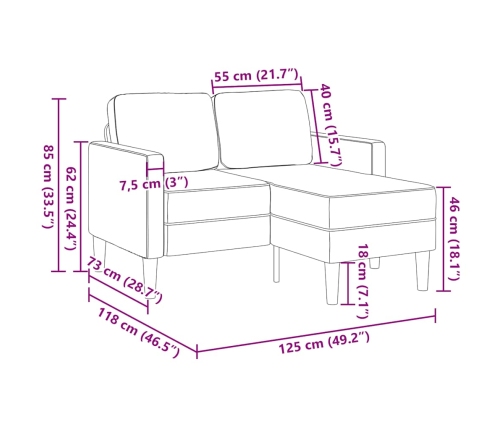 2-Vietīgs Dīvāns Ar Kušeti L-Veida Dzeltens 125 Cm Samts Vidaxl