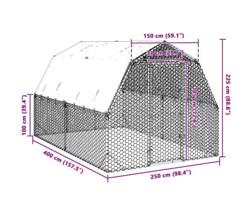 Vistas Skrējiens Ar Jumtu, 2,5X4X2,25 M, Cinkots Tērauds Vidaxl