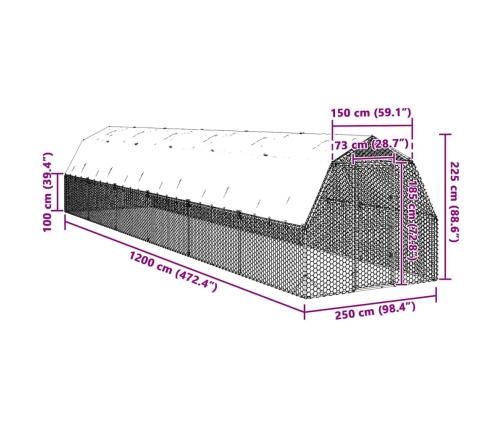 Vistas Skrējiens Ar Jumtu, 2,5X12X2,25 M, Cinkots Tērauds Vidaxl