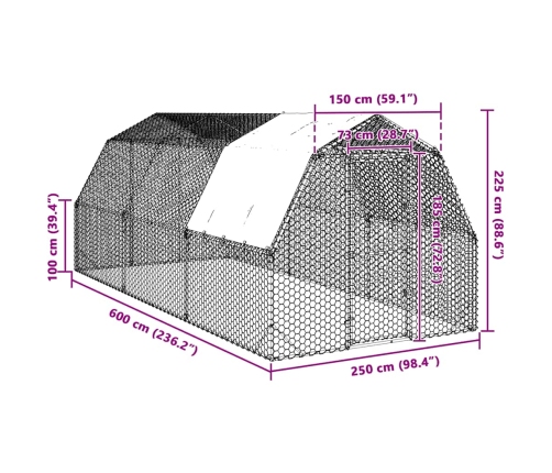 Vistas Skrējiens Ar Jumtu, 2,5X6X2,25 M, Cinkots Tērauds Vidaxl