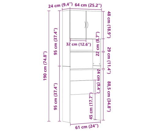 Veļas Mašīnas Skapis Balts 64X24X190 Cm Engineered Wood Vidaxl