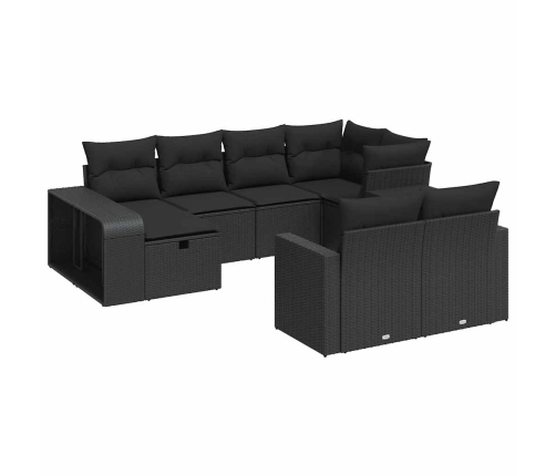 vidaXL 10-daļīgs dārza dīvāna komplekts, matrači, melna PE rotangpalma